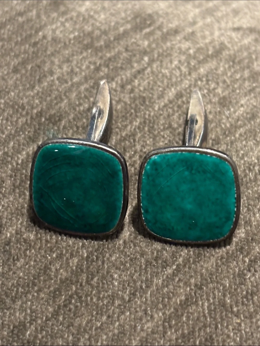 Real Silver Green Enamel Men’s Cufflinks Vintage Mid Century Modern Minimalist